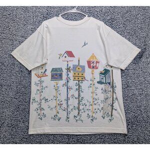 VTG Northern Reflections Shirt Size M Floral Birdhouse Cottagecore Gardencore
